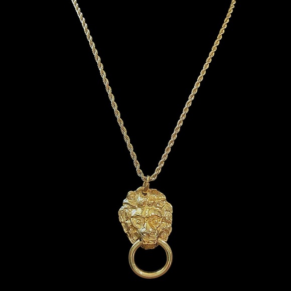 Kenneth Jay Lane Jewelry - KJL Kenneth J Lane Lion Head Door Knocker Gold Tone Long Necklace 33.5”